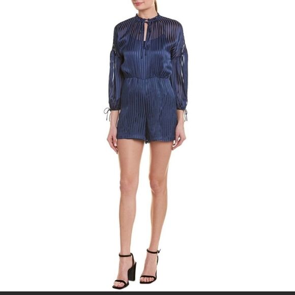 Alice + Olivia Ruffled Silk-Blend Romper, Blue - Picture 1 of 13